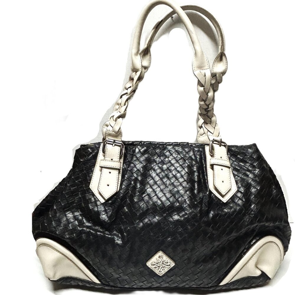 Vera Wang tuxedo leather oversized hobo with braided straps and woven design